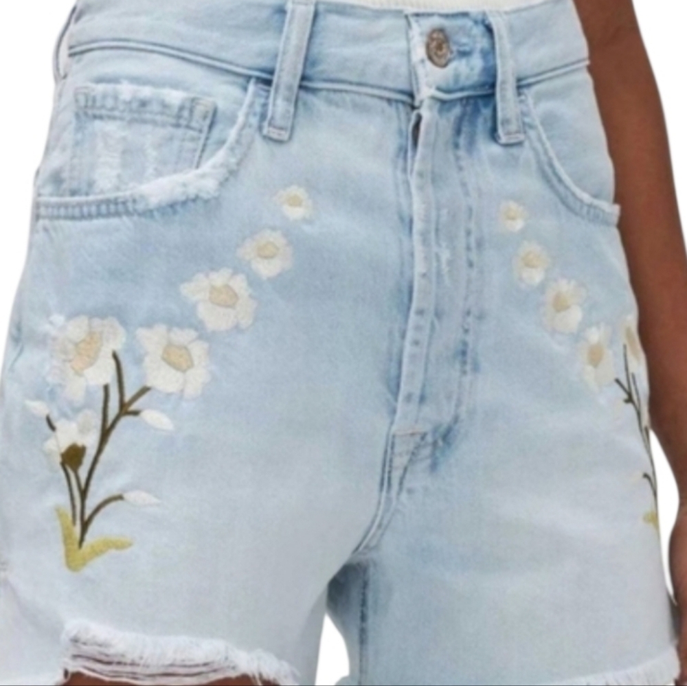 NWT 7 For All Mankind Floral Embroidered Easy Ruby High-Waisted Cut Off Shorts